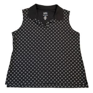 Croft & Barrow Women Polo X-LARGE Black Geometric The Classic Polo Button Cotton